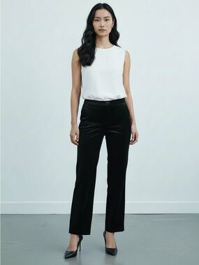 Ann Taylor Black Velvet Straight-wide Leg Pants - Women's with black big button
